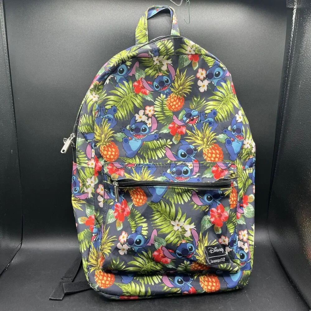 Loungefly Disney Stitch Nylon Full Size Backpack Hawaii Pineapple Floral